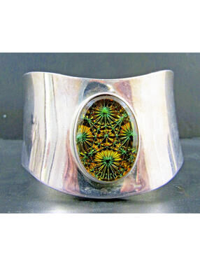 Dichroic Glass Wide Silver Bracelet Cuff